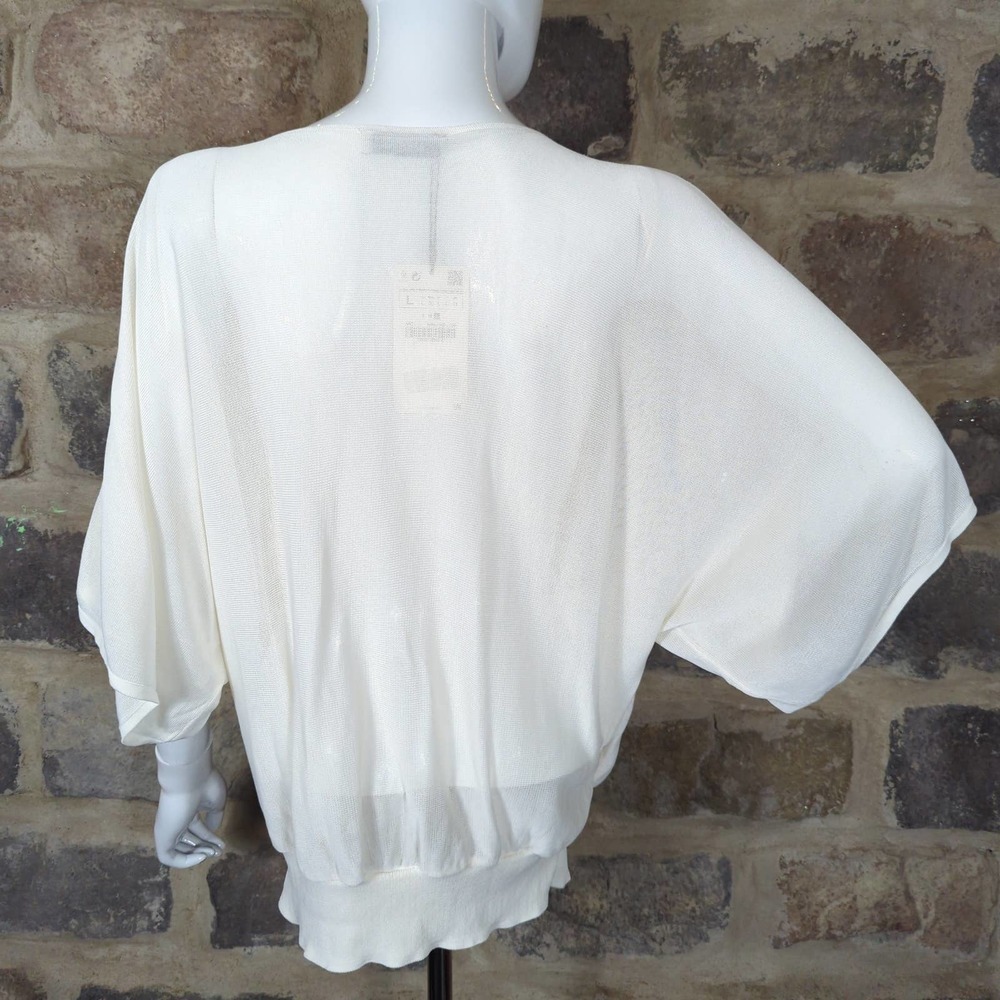 Zara Knit NEW Faux Wrap Cream Blouse Woman's Size Large Short Flutter Sleeve - Picture 4 of 11